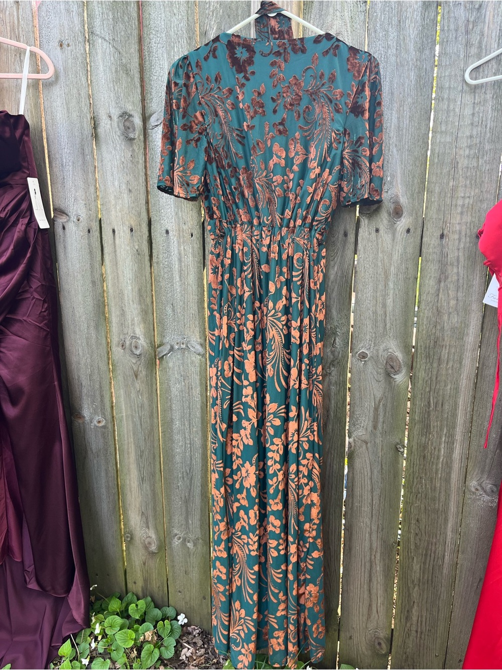 Beautiful Velvet Shadow Bronze and Teal Maxi Dress.